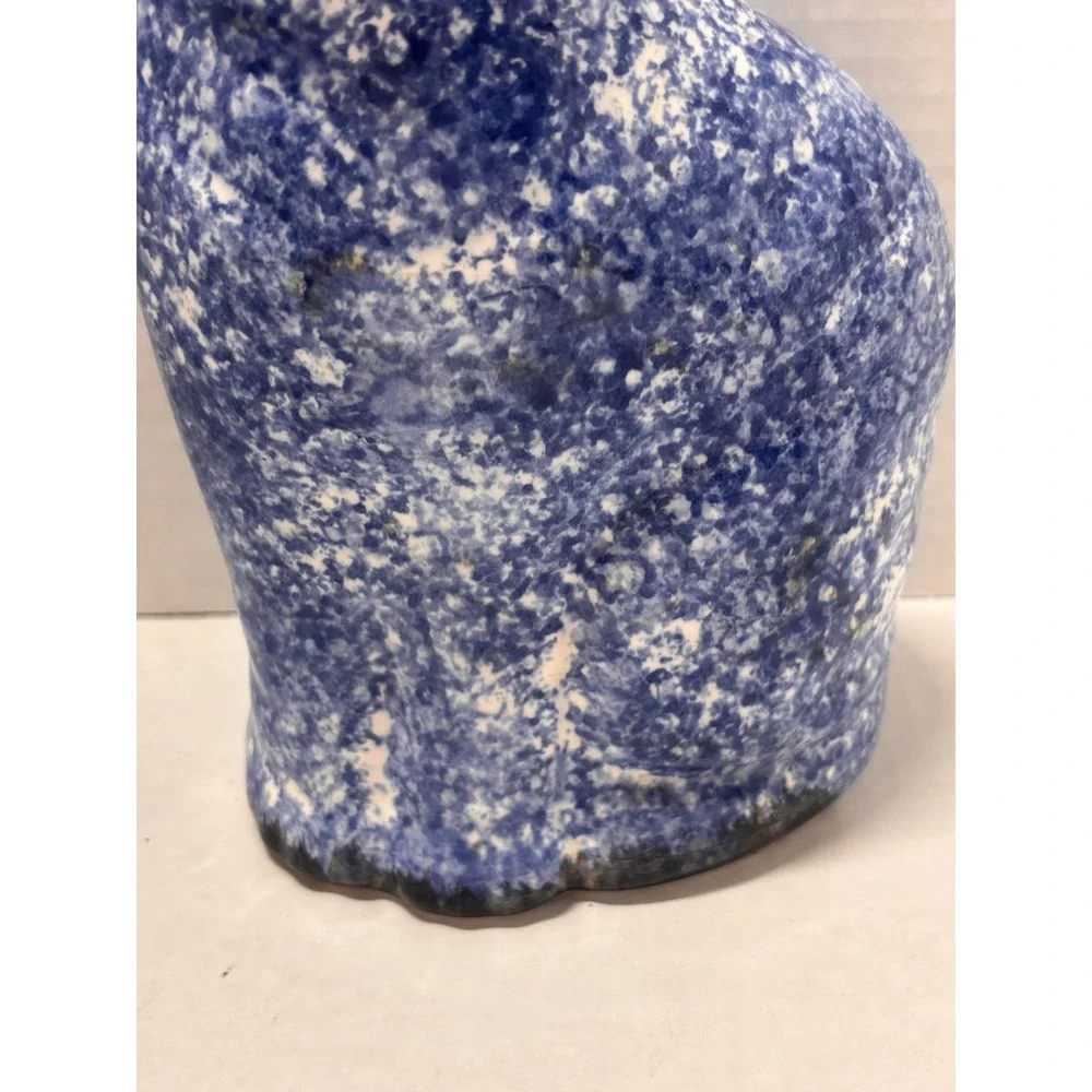 Cat Kitty Vintage Sponged‎ Painted Blue and White Coin Bank 9